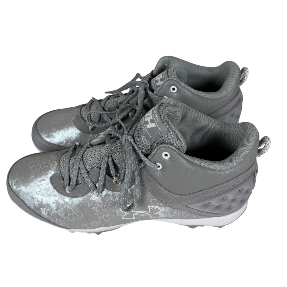 Under Armour UA Mens 11.5 Bryce Harper 8 Mid Baseball Cleats Gray Silver